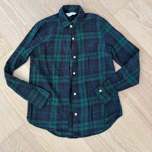 Old Navy Women's Green and Black Plaid Button Down Shirt